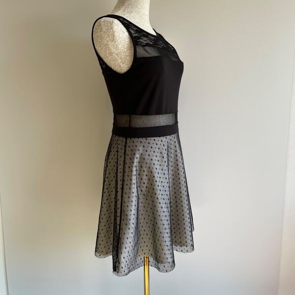 Chiffon Lace Fit & Flare Cocktail Dress Size M Black Floral Dot Whimsygoth Y2k - Picture 2 of 9